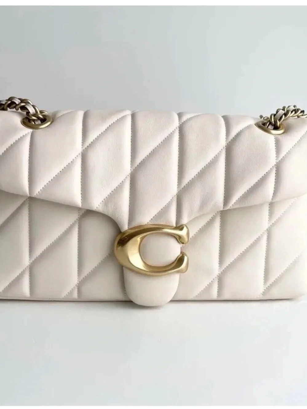 Coach Tabby 26 Quilted Shoulder Bag in Chalk with Brass Hardware